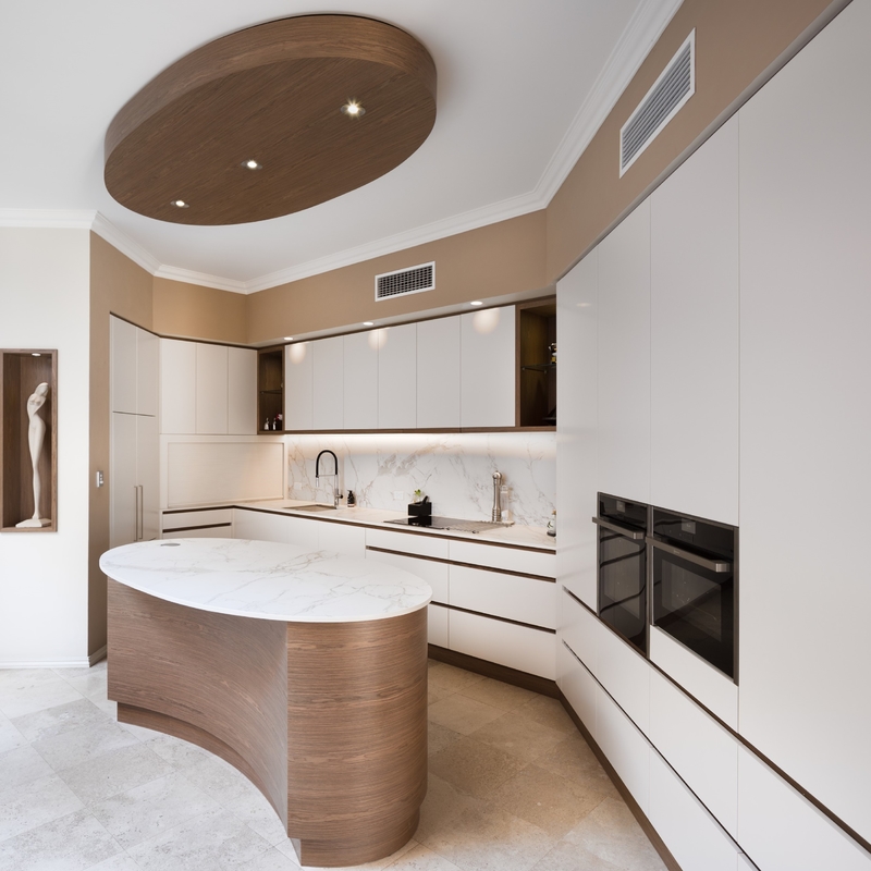 خزانة مطبخ فاخرة من الميلامين تصميم حديث مخصص HMR Core Particle Board