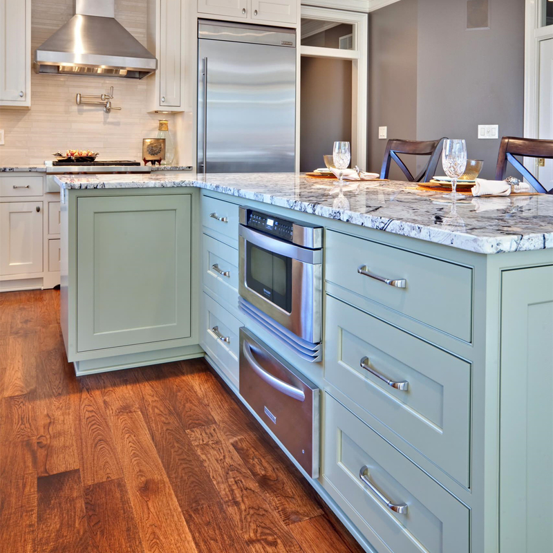 RTA Solid Wood Villa House Furniture الأبيض والأخضر Shaker Style Kitchen Cabinet with Counter Top