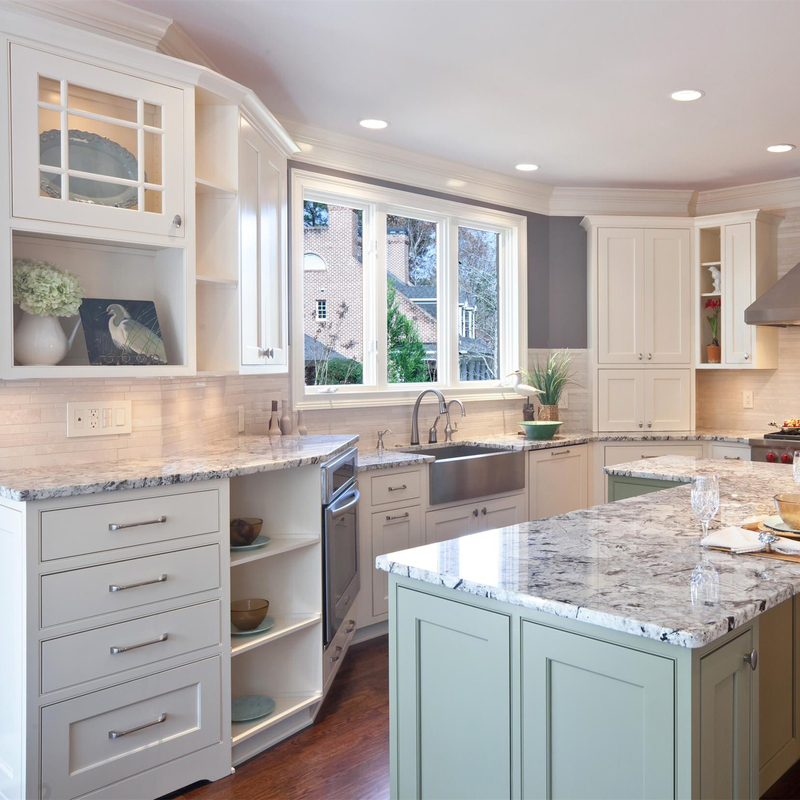 RTA Solid Wood Villa House Furniture الأبيض والأخضر Shaker Style Kitchen Cabinet with Counter Top